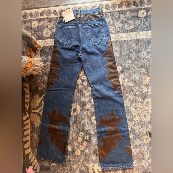 MOTHER the Saloon Heel Blue and Brown Wide Leg Jeans - Picture 9 of 10